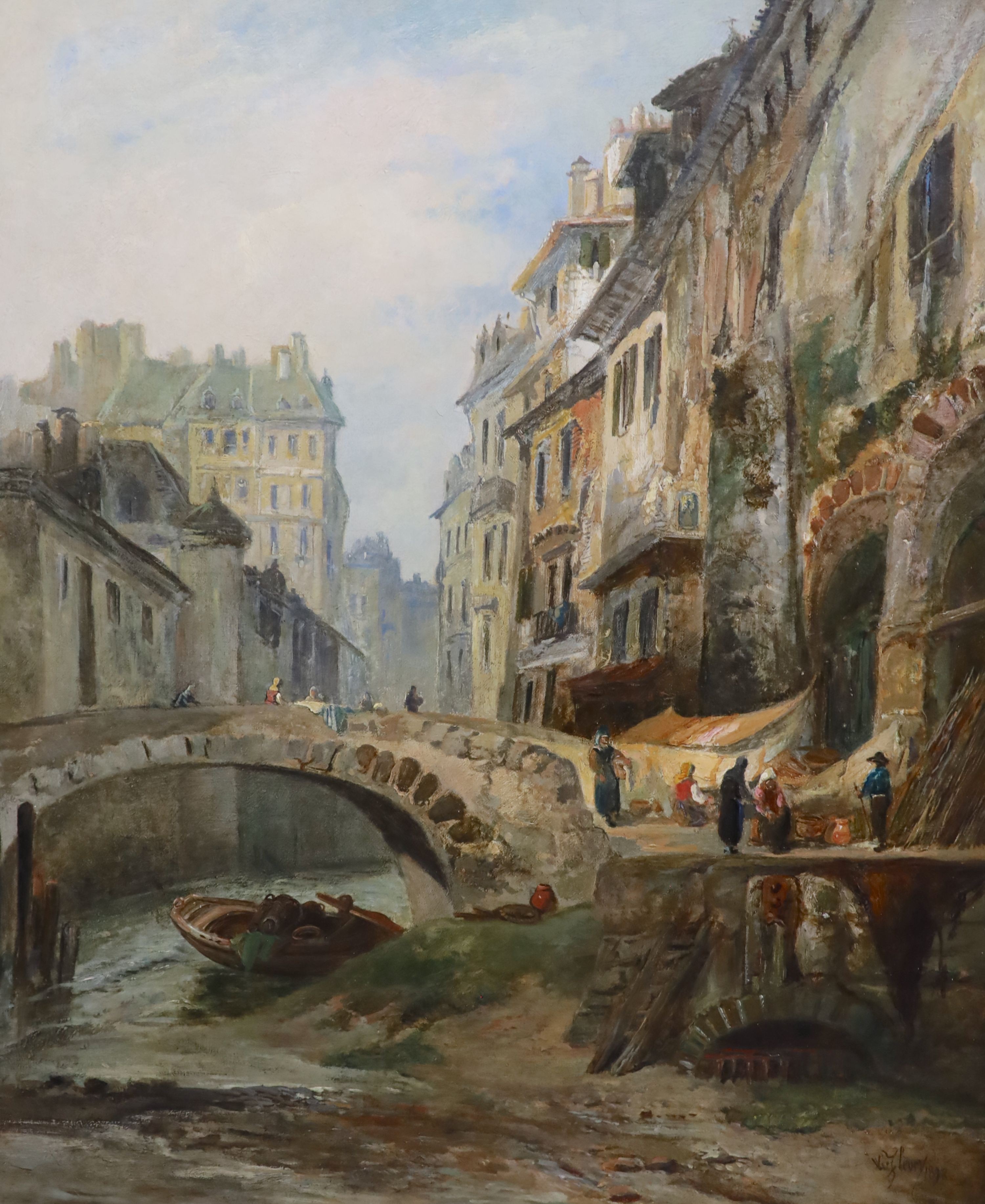 James Vivian de Fleury (1847-1902), French town scenes, Oil on canvas, a pair, 60 x 50cm.